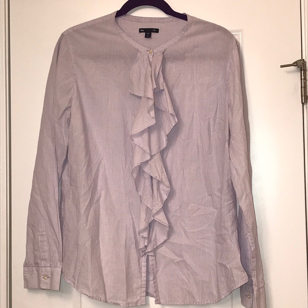 Gap purple and White stripe ruffle shirt